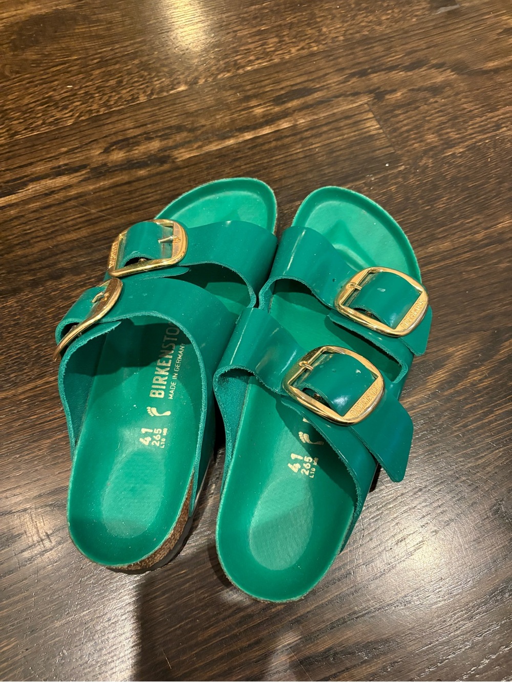 Size 41 Birkenstock Sandals in Teal with Gold Buckles